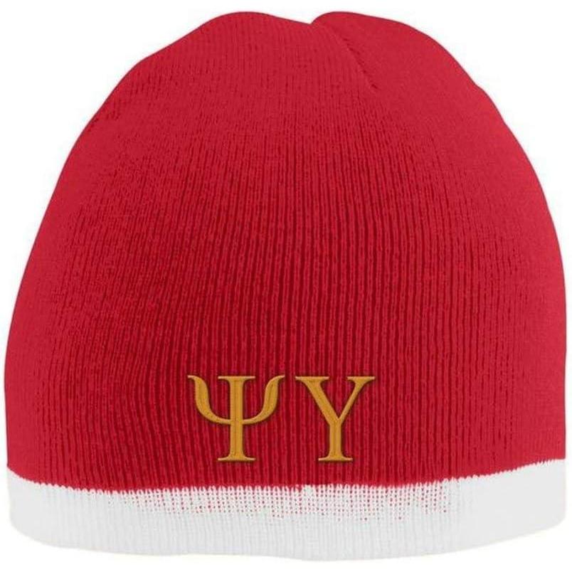 imageGreekgear Psi Upsilon Two Tone Knit Beanie RedWhite