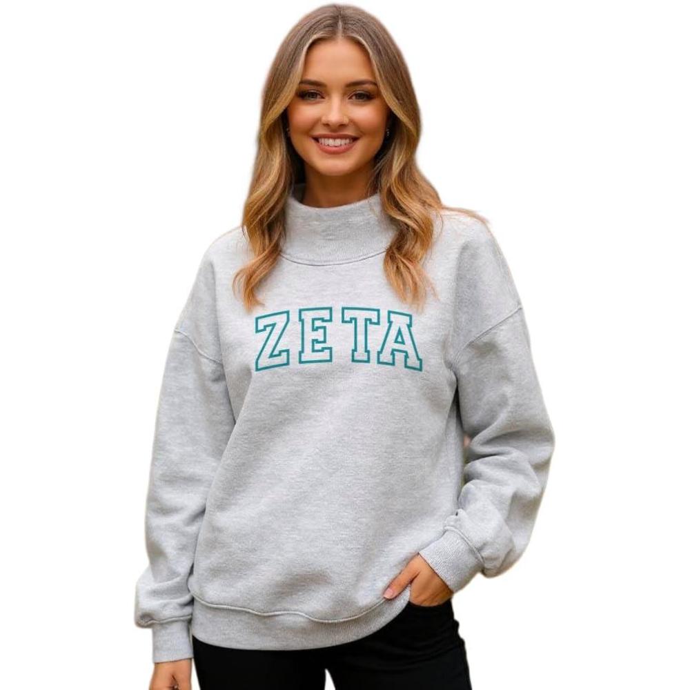 imageGreekgear Zeta Tau Alpha Varsity Lightweight Mockneck Sweatshirt