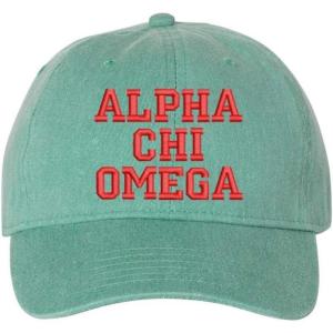 Alpha Chi Omega Pigment Dyed Baseball Cap(Sea Foam W/Red Thread Color)