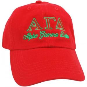 Alpha Gamma Delta Script Cap(Red W/Red/Lime Green Thread Color)