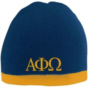 Alpha Phi Omega Two Tone Knit Beanie Navy/Gold