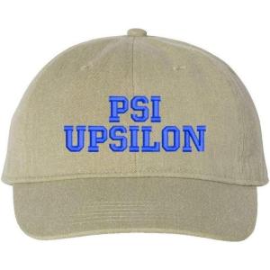 Greekgear Psi Upsilon Pigment Dyed Baseball Cap(Khaki W/Royal Thread Color)
