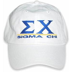 Sigma Chi Baseball Cap with Line Design – One Size Fits Most(White)