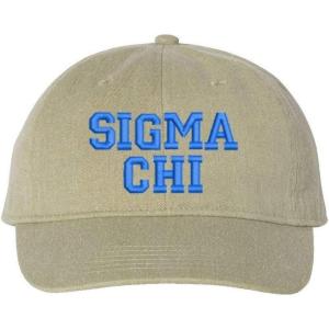 Sigma Chi Pigment Dyed Baseball Cap(Khaki W/Royal Thread Color)
