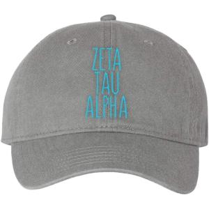 Zeta Tau Alpha ZTA Mod Pigment Dyed Baseball Cap(Grey W/Teal Thread Color)