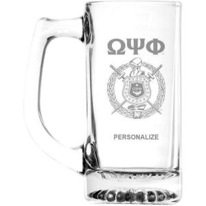 Omega Psi Phi Glass Engraved 25 Ounce Mug