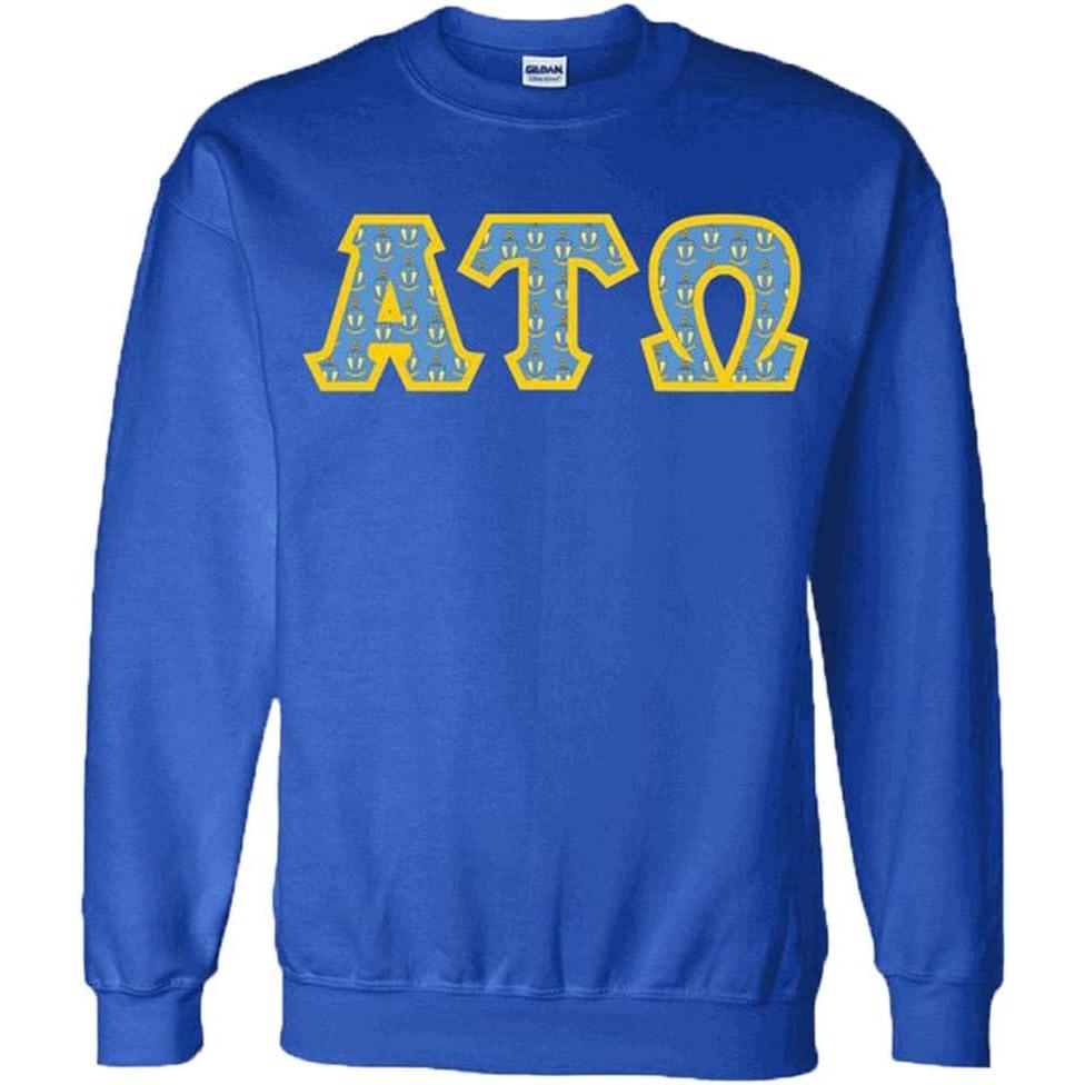 imageAlpha Tau Omega ATO Fraternity Crest Twill Letter Crewneck SweatshirtRoyal Blue