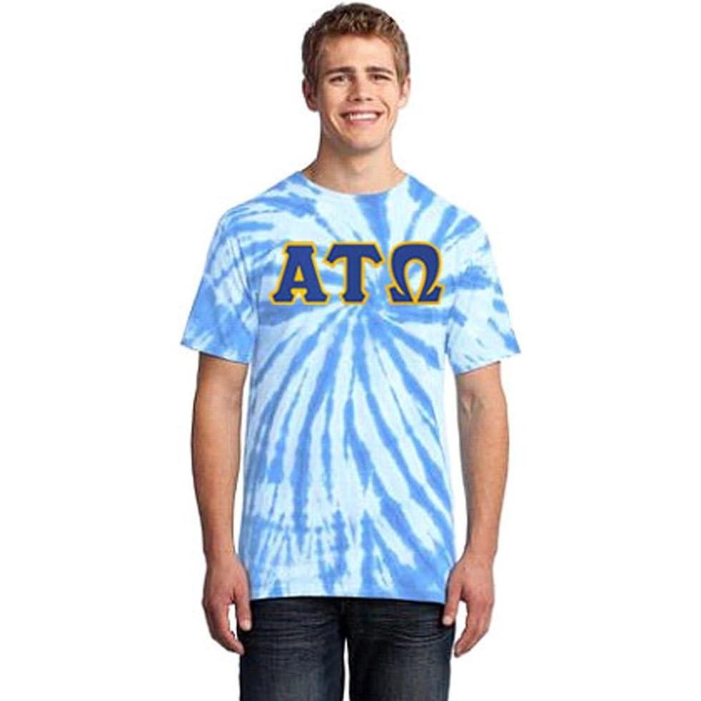 imageAlpha Tau Omega Essential TieDye Lettered TeeLight Blue