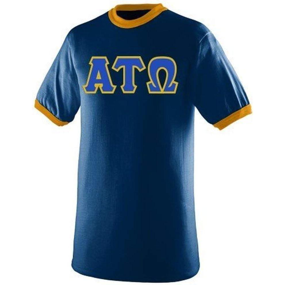 imageAlpha Tau Omega Lettered Ringer ShirtRoyal BlueGold