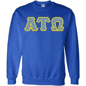 Alpha Tau Omega ATO Fraternity Crest Twill Letter Crewneck Sweatshirt(Royal Blue)