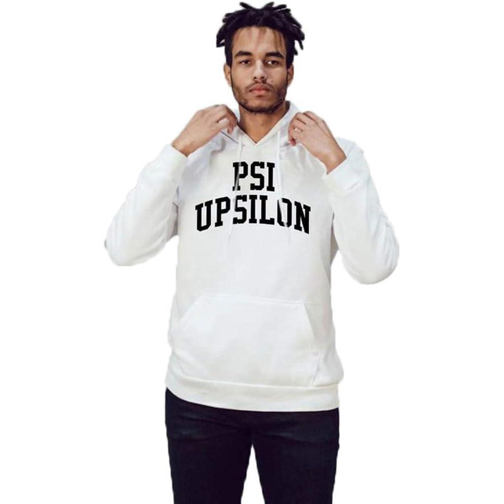 imageGreekgear Psi Upsilon Arched Hooded SweatshirtWhite