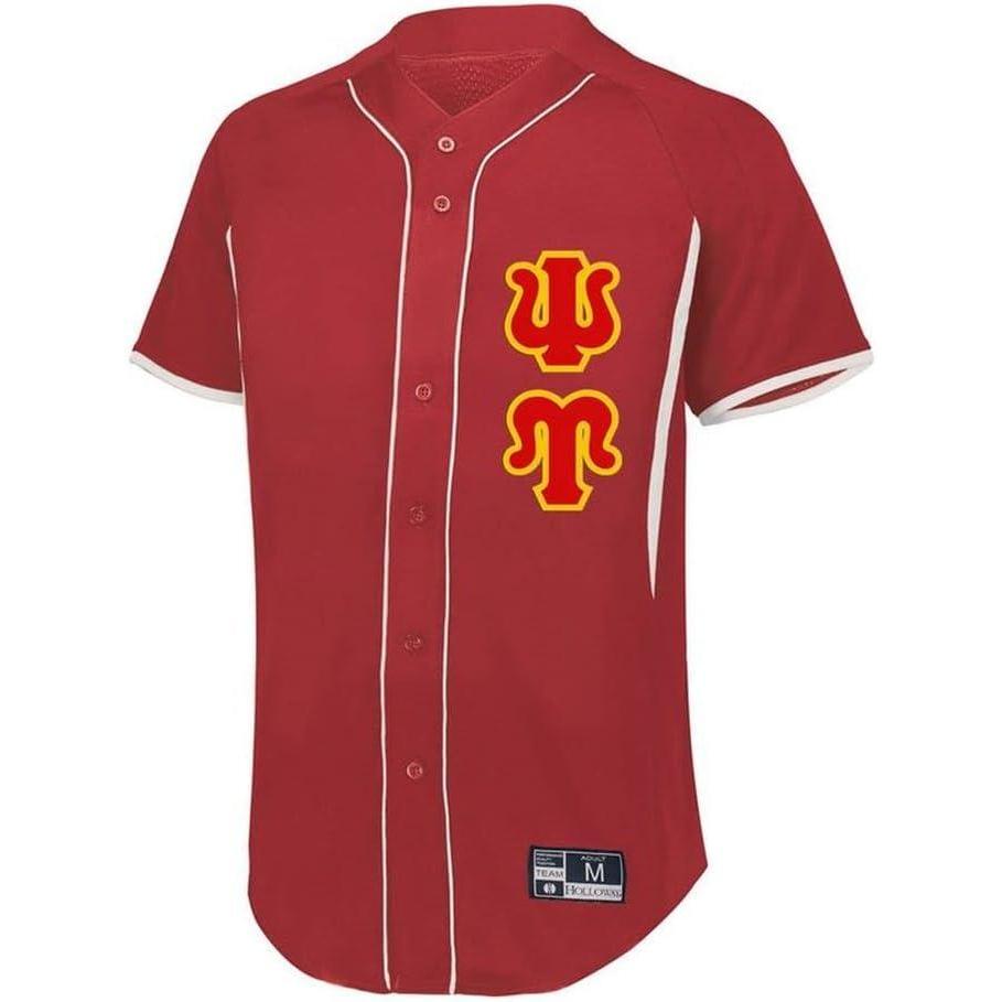 imageGreekgear Psi Upsilon Lettered Baseball JerseyScarletWhite
