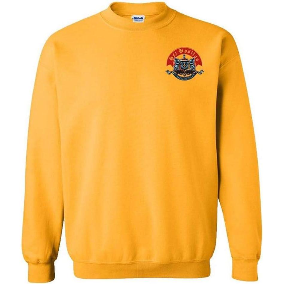 imageGreekgear Psi Upsilon World Famous Crest Shield PATCH Crewneck SweatshirtAthletic Gold
