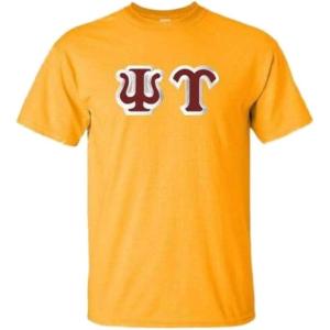 Psi Upsilon Custom Twill Short Sleeve T-Shirt(Gold W/Maroon Letter Color)
