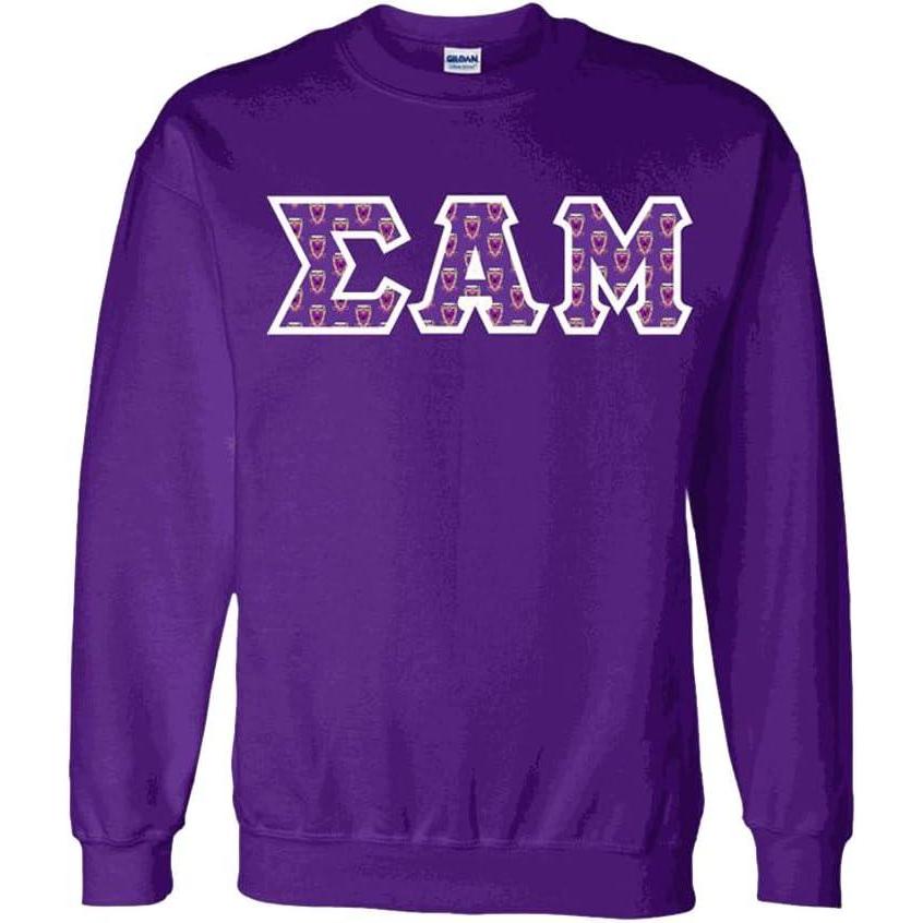 imageSigma Alpha Mu Fraternity Crest Twill Letter Crewneck SweatshirtPurple