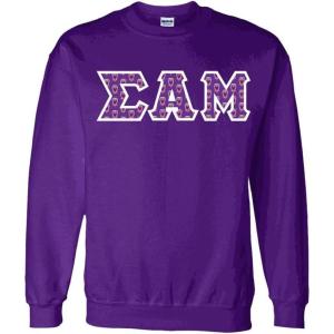 Sigma Alpha Mu Fraternity Crest Twill Letter Crewneck Sweatshirt(Purple)