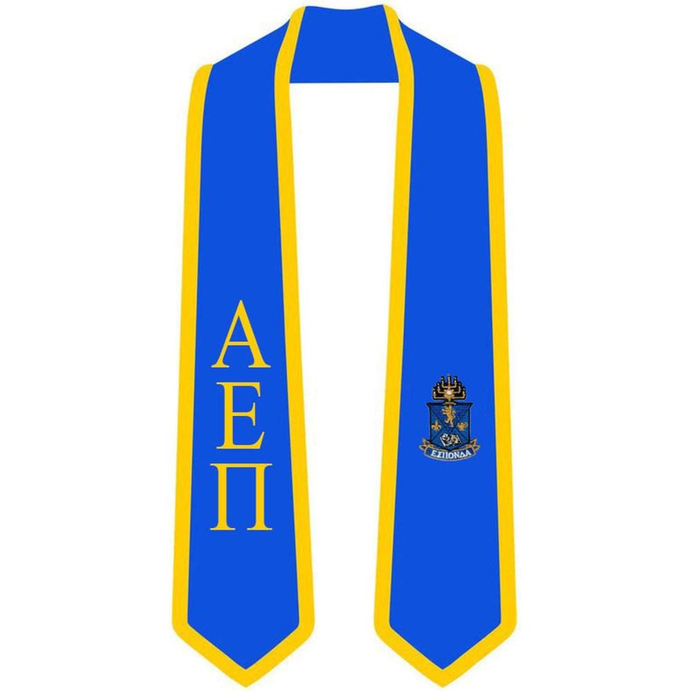 imageAlpha Epsilon Pi Greek 2 Tone Lettered Graduation Sash StoleRoyal WAthletic Gold Trim