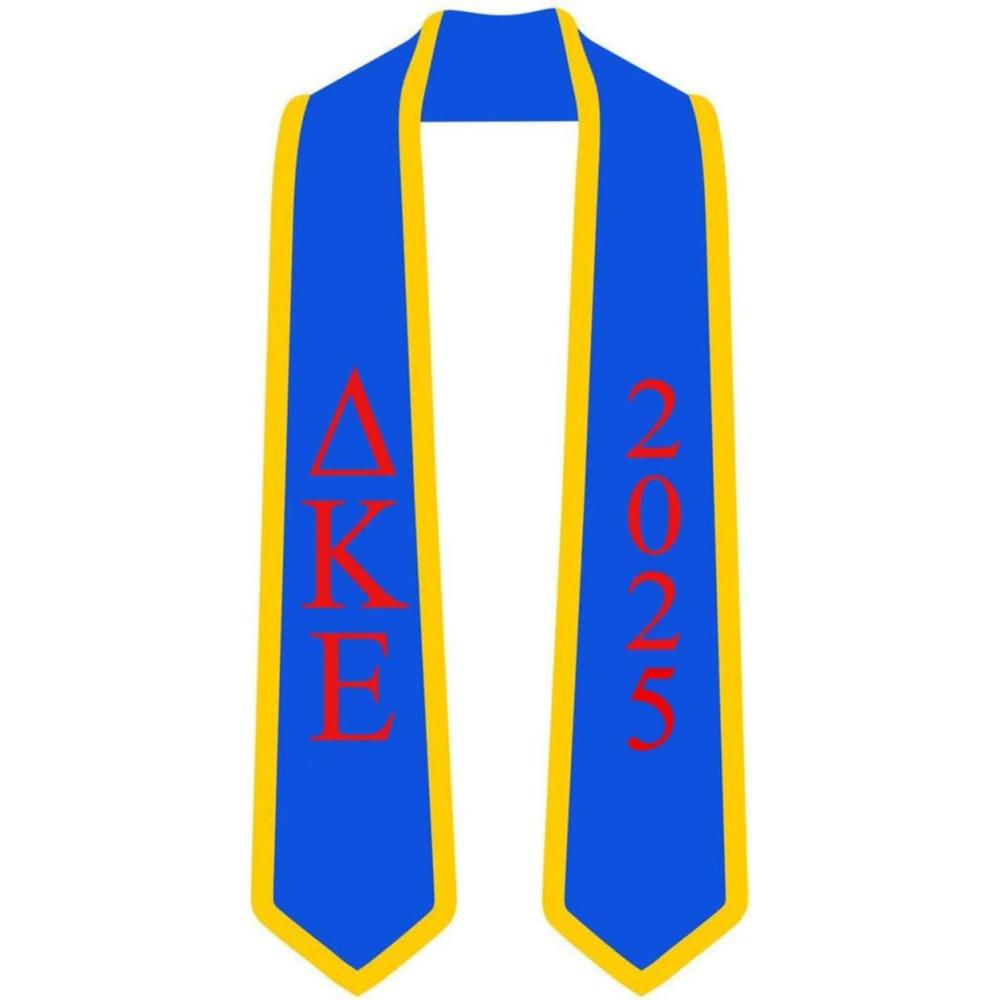 imageCustom Delta Kappa Epsilon Greek 2 Tone Lettered Graduation Sash Stole wYearRoyal WAthletic Gold Trim