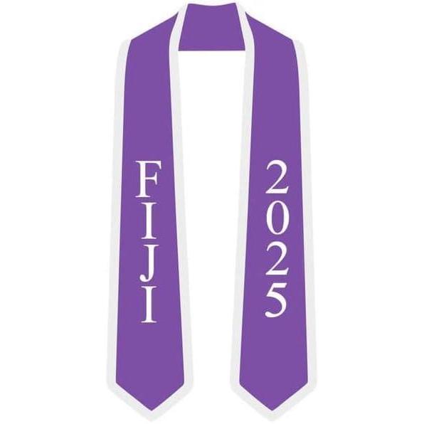 imageCustom FIJI Greek 2 Tone Lettered Graduation Sash Stole wYearPurple WWhite Trim