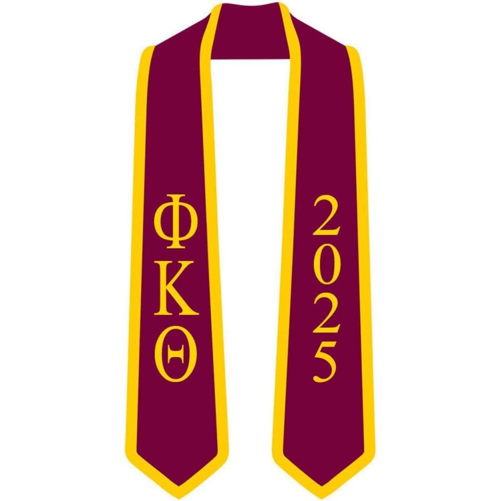 imageCustom Phi Kappa Theta Greek 2 Tone Lettered Graduation Sash Stole wYearMaroon WAthletic Gold Trim