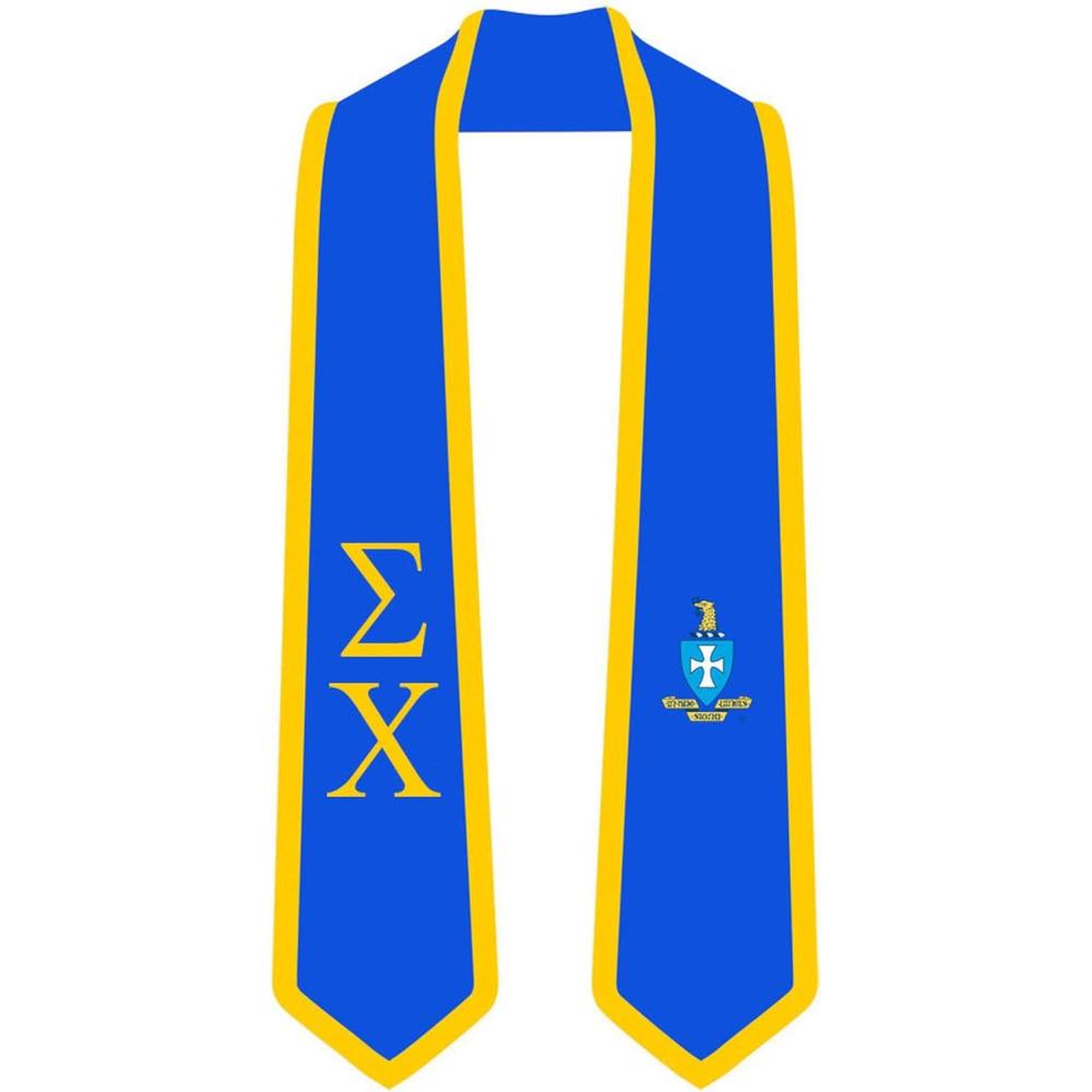 imageSigma Chi Greek 2 Tone Lettered Graduation Sash StoleRoyal WAthletic Gold Trim