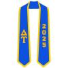 Custom Delta Upsilon Greek 2 Tone Lettered Graduation Sash Stole w/Year(Royal W/Athletic Gold Trim)