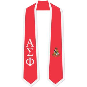 Alpha Sigma Phi Greek 2 Tone Lettered Graduation Sash Stole(Red W/White Trim)