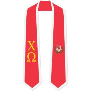 Chi Omega Chi O Greek 2 Tone Lettered Graduation Sash Stole(Red W/White Trim)