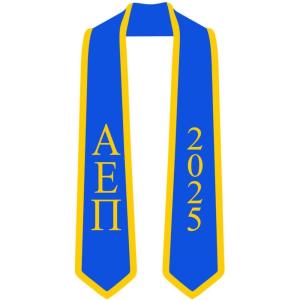 Custom Alpha Epsilon Pi Greek 2 Tone Lettered Graduation Sash Stole w/Year(Royal W/Athletic Gold Trim)