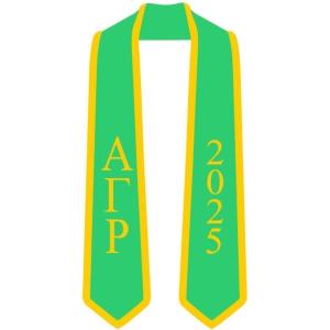 Custom Alpha Gamma Rho Greek 2 Tone Lettered Graduation Sash Stole w/Year(Kelly Green W/Athletic Gold Trim)