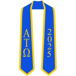 Custom Alpha Tau Omega Greek 2 Tone Lettered Graduation Sash Stole w/Year(Royal W/Athletic Gold Trim)