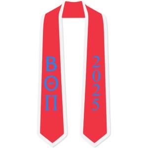 Custom Beta Theta Pi Greek 2 Tone Lettered Graduation Sash Stole w/Year(Red W/White Trim)
