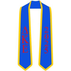 Custom Delta Kappa Epsilon Greek 2 Tone Lettered Graduation Sash Stole w/Year(Royal W/Athletic Gold Trim)