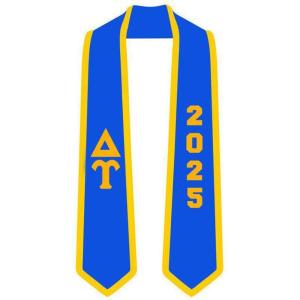 Custom Delta Upsilon Greek 2 Tone Lettered Graduation Sash Stole w/Year(Royal W/Athletic Gold Trim)