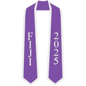 Custom FIJI Greek 2 Tone Lettered Graduation Sash Stole w/Year(Purple W/White Trim)