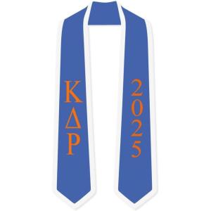Custom Kappa Delta Rho Greek 2 Tone Lettered Graduation Sash Stole w/Year(Light Blue W/White Trim)