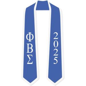 Custom Phi Beta Sigma Greek 2 Tone Lettered Graduation Sash Stole w/Year(Royal Blue W/White Trim)
