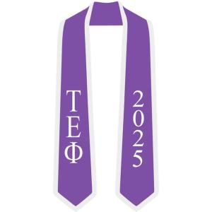 Custom Tau Epsilon Phi Greek 2 Tone Lettered Graduation Sash Stole w/Year(Purple W/White Trim)