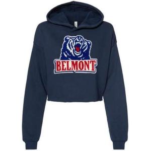 Belmont University Cropped Chenille Bear Bella + Canvas Hoodie(Navy)