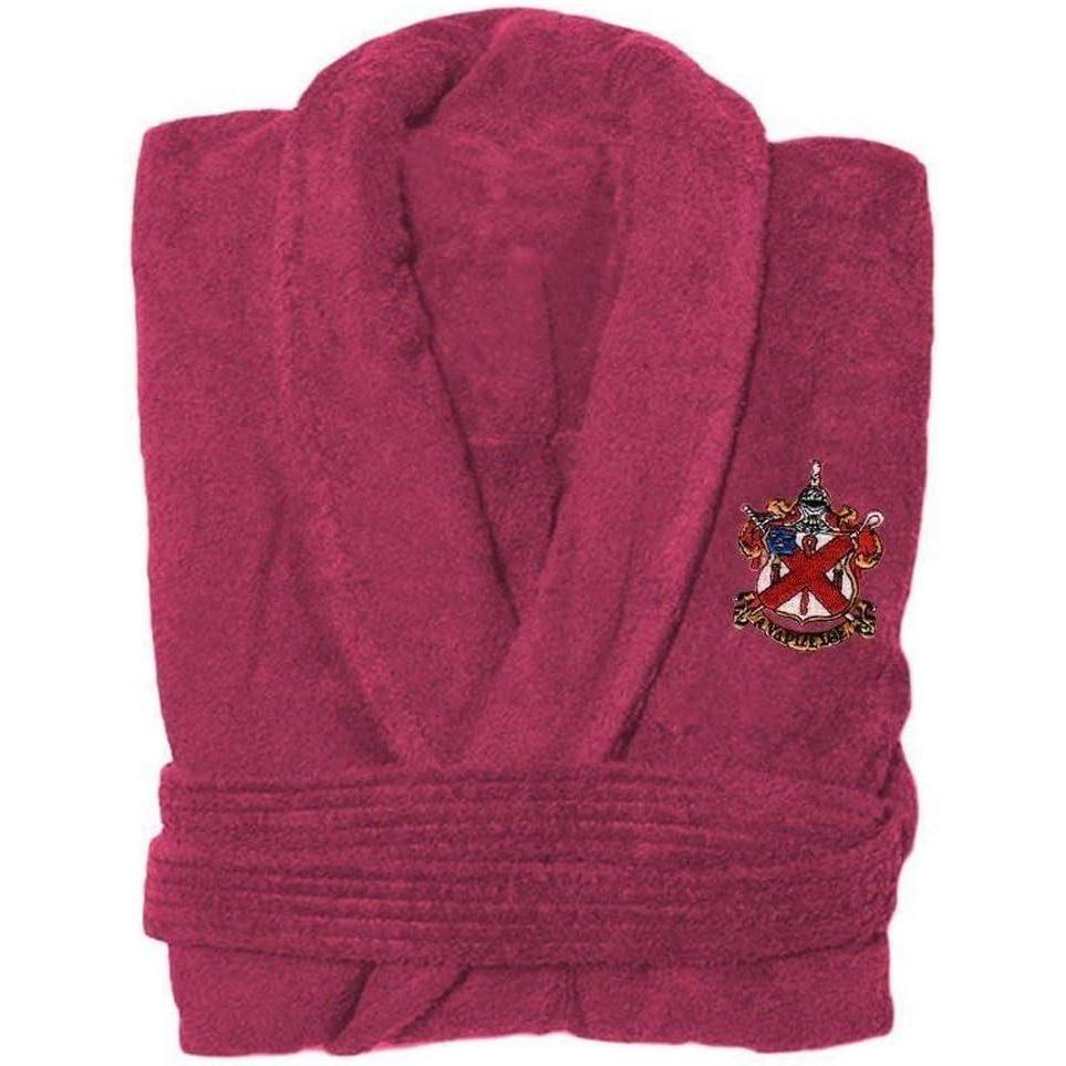 imageGreekgear Alpha Chi Rho Crest  Shield Bathrobe BlackLight Pink