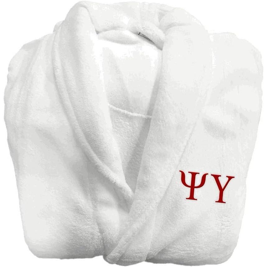 imageGreekgear Psi Upsilon Fraternity Lettered Bathrobe White