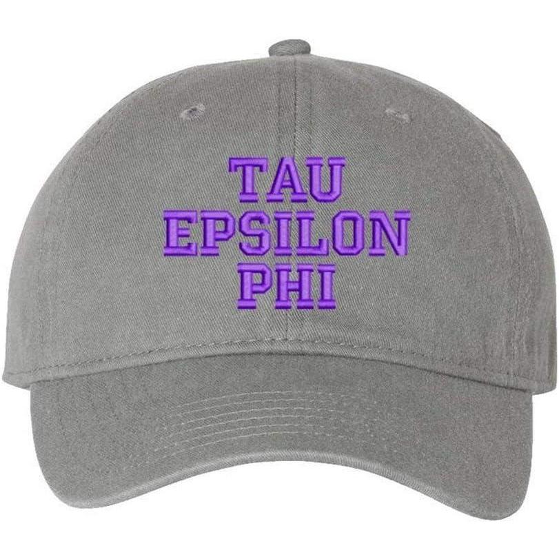 imageGreekgear Tau Epsilon Phi Pigment Dyed Baseball CapGrey WPurple Thread Color