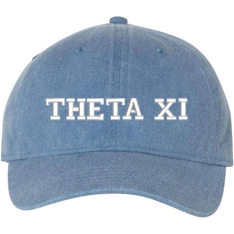 imageGreekgear Theta Xi Pigment Dyed Baseball CapBlue Jean WWhite Thread Color
