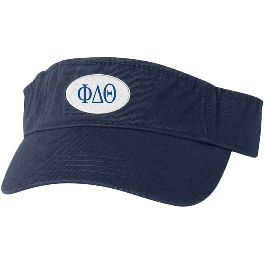 imagePhi Delta Theta Greek Oval Heavy VisorNavy Blue WRoyal Blue Thread Color