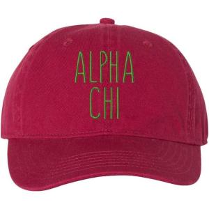 Alpha Chi Omega Mod Pigment Dyed Baseball Cap(Brick W/Kelly Green Thread Color)