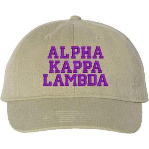 Alpha Kappa Lambda Pigment Dyed Baseball Cap(Khaki W/Purple Thread Color)