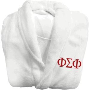 Greekgear Phi Sigma Phi Fraternity Lettered Bathrobe White