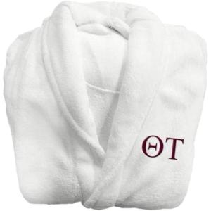 Greekgear Theta Tau Lettered Bathrobe White w/Maroon Thread(White W/Natural)