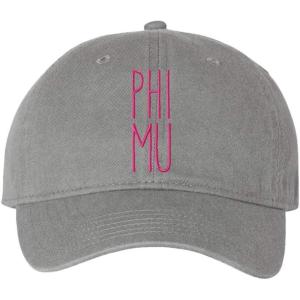 Phi Mu Mod Pigment Dyed Baseball Cap(Grey W/Hot Pink Thread Color)