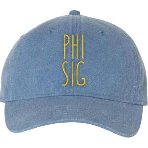 Phi Sigma Sigma Mod Pigment Dyed Baseball Cap(Blue Jean W/Light Gold Thread Color)
